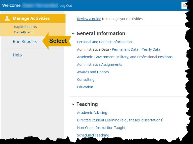 3. Select the drop-down arrow under Report, then Select Faculty