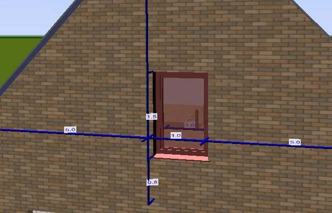 Using in-line measurements in 3D mode enables you to also change height values, such as window and sill heights. In this exercise we will change the height of windows on top floor. 1.