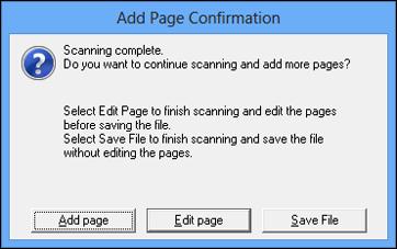 Epson Scan scans your document and you see this window: 10. Choose one of the following options: If you are scanning only one page, click Save File.