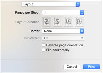 Selecting Print Layout Options - OS X You can select a variety of layout options for your document or photo by selecting Layout from the popup menu on the print window.