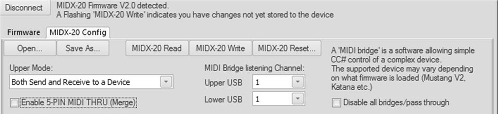 write the new settings to the unit. MIDX-20 Read button transfers the actual settings of the unit to the PC program. The Reset button will put the PC Assistant and the MIDX-20 in factory default mode.