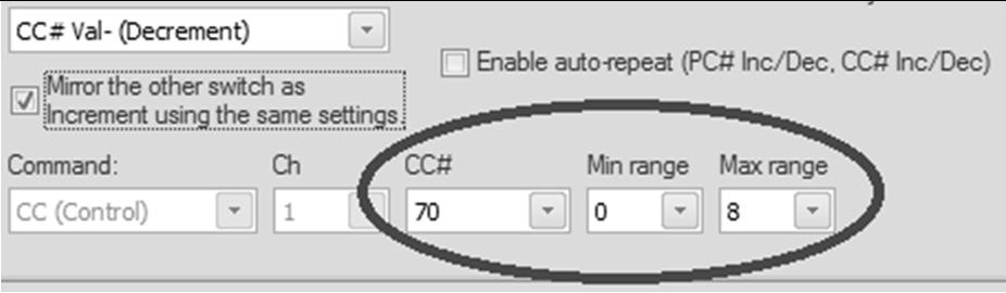 CC VALUE UP/DOWN When connecting a Dual Footswitch to the CTRL jack you can combine the foot switches to cycle a CC Value up or down.
