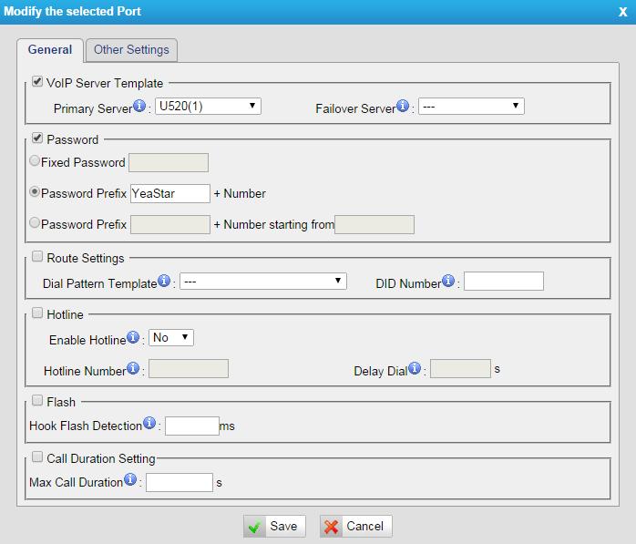 2) Batch Edit Number of FXS Ports Select the FXS ports, and click the button "Modify Number of the selected Port" bulk.
