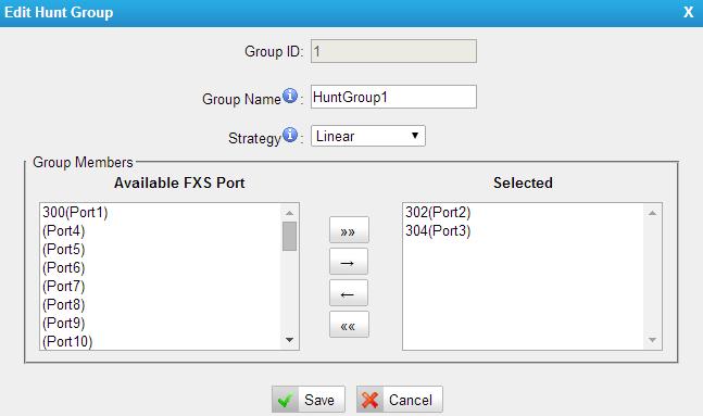 selected Port" the default.. The settings for the FXS ports will back to 4.1.2 Hunt Group Hunt group is a feature that allows a call reaching multiple FXS ports.