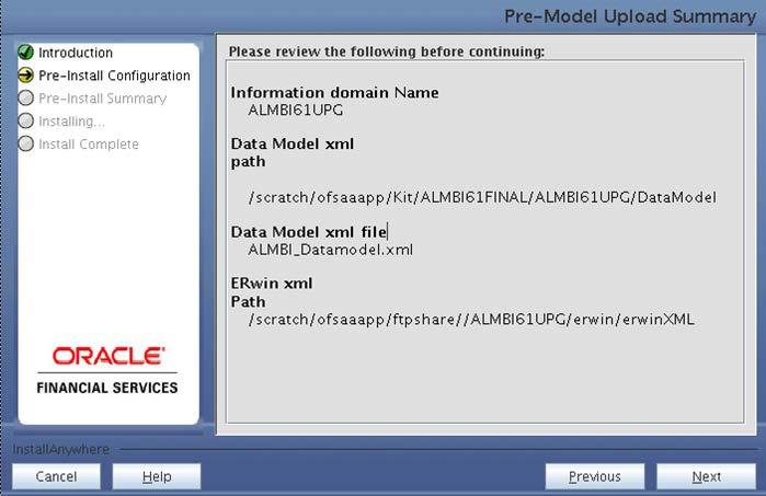 Figure 15: Pre Model Upload Summary This process will take some time depending on the size of the data model and available physical memory in the environment.
