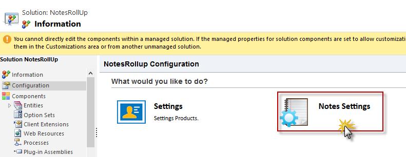 apply Notes Rollup solution. Then click on the double arrow to see the entity getting reflected on the right hand side pane of Selected Entities.