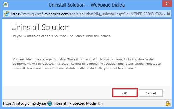 Figure 24: Uninstall Solution Repeat the process