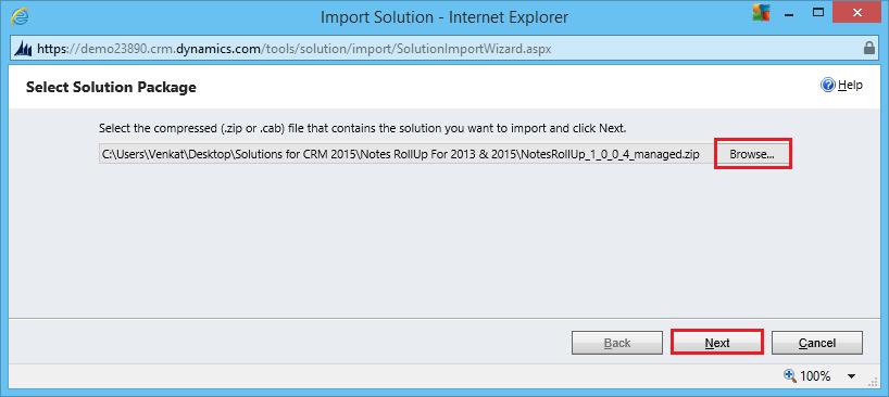 Installing Notes Rollup Solution Go to SettingSolution and Click on Import.