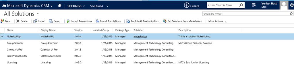 Figure 8: Importing Solution Click on Close and Refresh the CRM to see both the solutions.