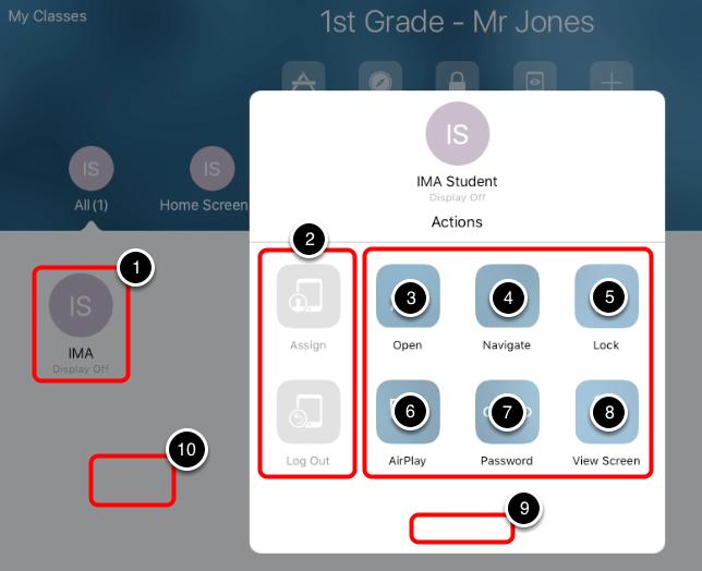 Control Single ipad 1. Click on the Student device. 2. Note actions that are disabled - this functionality relates to Managed Apple IDs (requires Apple School Manager) 3.