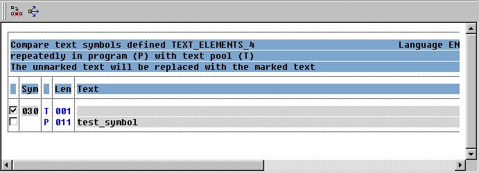 SAP AG Analyzing Text Symbols You can now replace the empty text from text symbol 030 in the text pool with the program text "test_symbol".