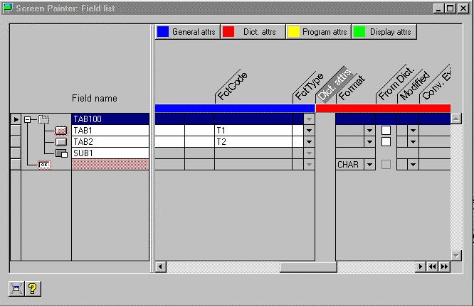 SAP AG Element List in Graphical Mode Element List in Graphical Mode The Element list provides you with an overview of all of the attributes of all of the elements on the screen.