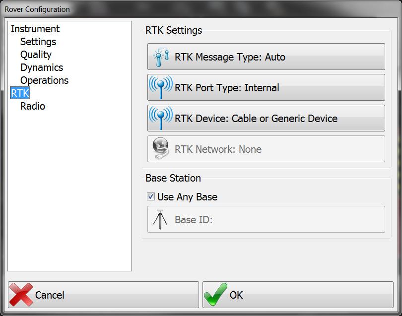 To connect to an NTRIP network using the internal SIM card in the C321, choose RTK Port Type: Internal,