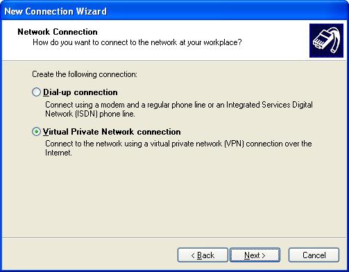 Choose Virtual Private Network connection then