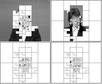 a b c d Figure 10: Example of frame segmentation èframe è86 Claire encoded at 8 kbitèsec.è. Portion of the original image appears where a given mode is selected.