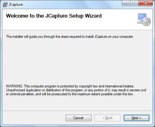 JCAPTURE USER S GUIDE 6 2. Installation 2.1 Installing JCapture Before installing the JCapture solution, make sure that any previous version of the product has been uninstalled refer 2.2. The installation package of JCapture is distributed in msi file.