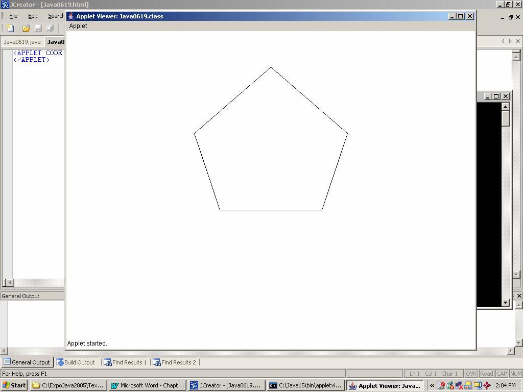 Figure 6.21 // Java0619.java // This program draws a pentagon with the <drawpolygon> method. // Methods <drawpolygon> and <fillpolygon> take a Polygon object as // parameter.