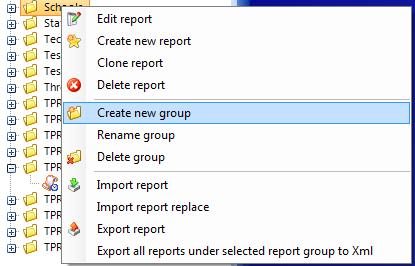Managing report groups To create a new group, right-click on an existing group on or