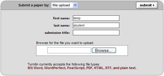 The upload screen looks similar to the assignment creation page. The student has two choices for uploading their file.