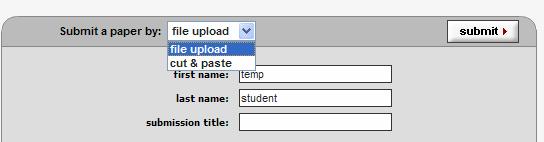 Student Copy & Paste At the upload screen the student can submit a paper using the cut and paste rather than a file upload.