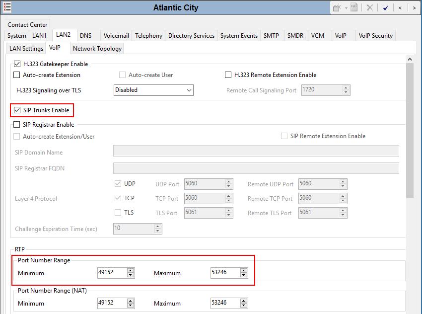On the VoIP tab in the Details Pane configure the following parameters: Check the SIP Trunks Enable box to enable the configuration of SIP trunks.