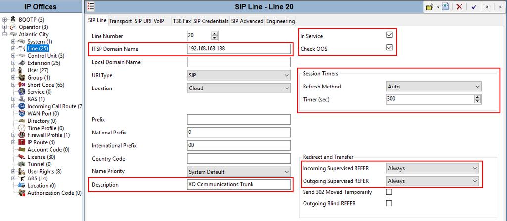 5.4.2. SIP Line SIP Line Tab On the SIP Line tab in the Details Pane, configure or verify the parameters as shown below. Set the ITSP Domain Name to the IP address of the XO Communications SIP proxy.