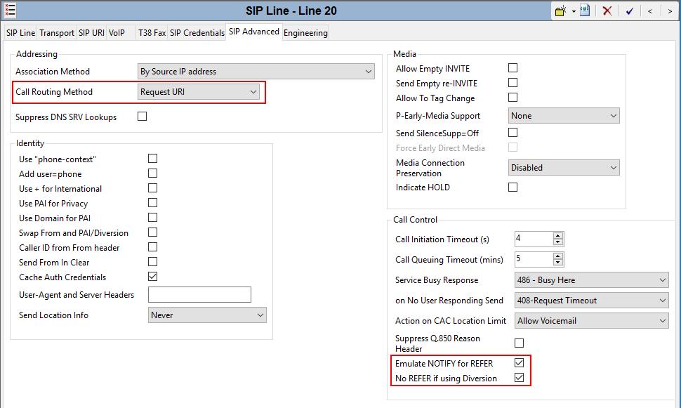 5.4.8. SIP Line SIP Advanced Select the SIP Advanced tab. Set the parameters as shown below. Set Call Routing Method to Request-URI.