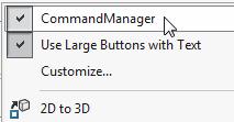 For example, if the instruction is to select the Sketch command from the Sketch toolbar, it may be necessary to first select the Sketch tab on the CommandManager to display the Sketch toolbar. 2.