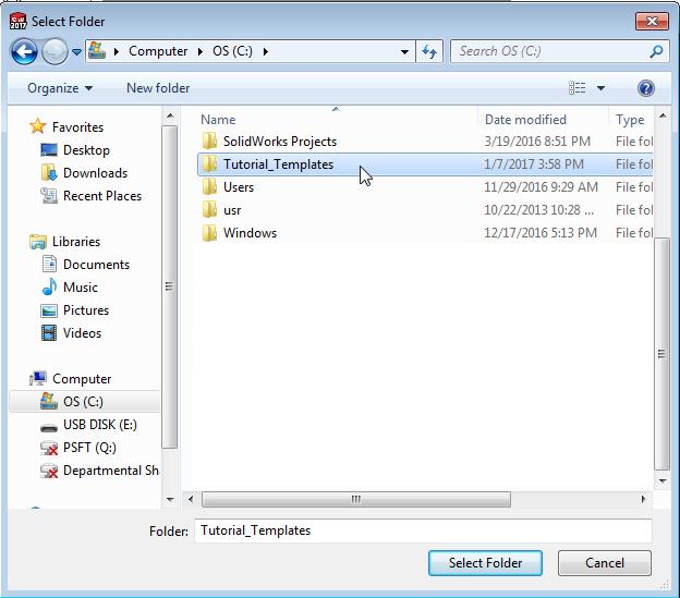 Locate and select the Tutorial_Templates folder using the browser, and click Select