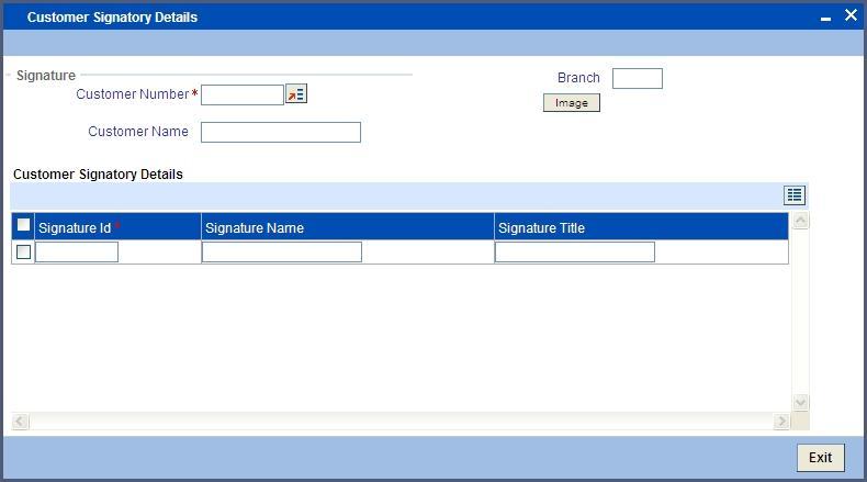 To verify the details of all the customer signatories invoke the Signature Verifications screen.