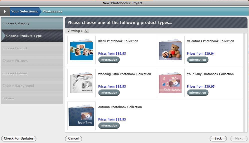 4.0.1 Product Type Selection Click on a product to highlight and select your desired