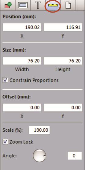 8.4 Measurements Tab The Measurement tab contains 4 sections, including Position, Size, Offset and Scale.