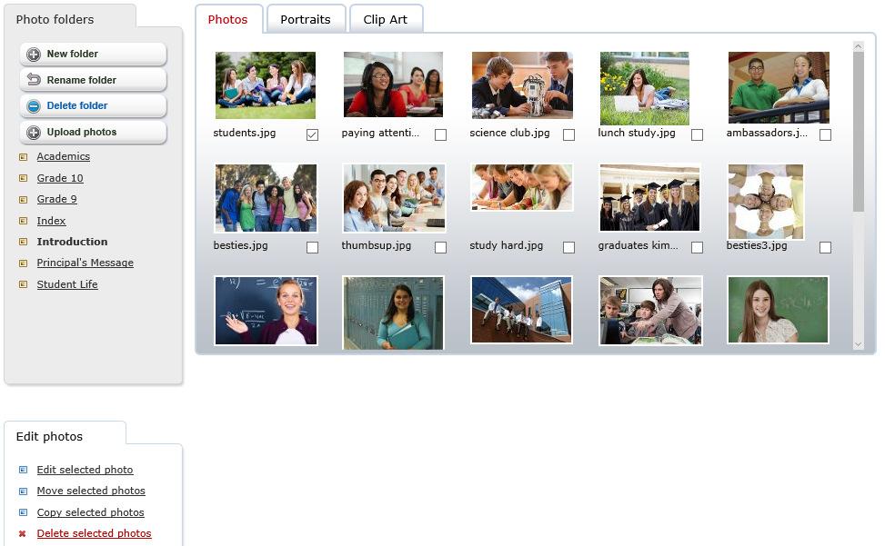 Yearbook Pro End User Guide 42 6 The Manage Photos Page On the Manage Photos page you can add and organize photos and clip art for your yearbook.