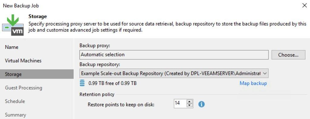 Figure 8 - Backup job - backup repository selection Backup repository selection is accomplished via a pull-down menu where a single backup repository can be selected.
