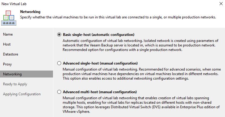 Figure 21 - Virtual lab networking A virtual lab is fenced off from the production environment and provides advanced networking deployment options.