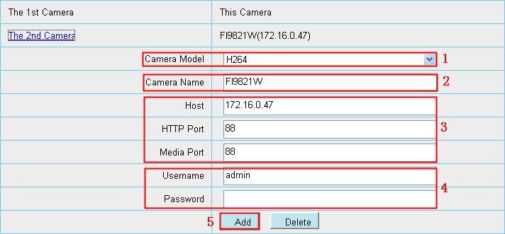 2----- The 2nd camera s name 3----- Fill in the 2nd camera s DDNS host not LAN IP NOTE: The MJ series have the same HTTP Port NO. and Media Port NO.