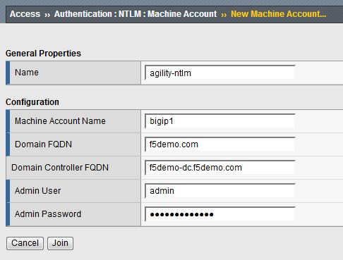 Click Join Create a new NTLM Auth Configuration Browse to