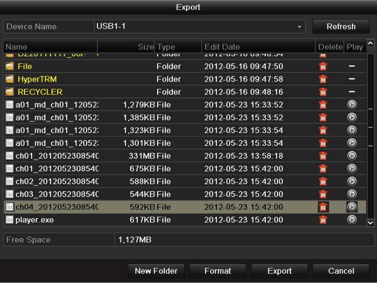 Figure 7.20 Export Video Clips Using USB Flash Drive Stay in the Exporting interface until all record files are exported with pop-up message Export finished. Figure 7.