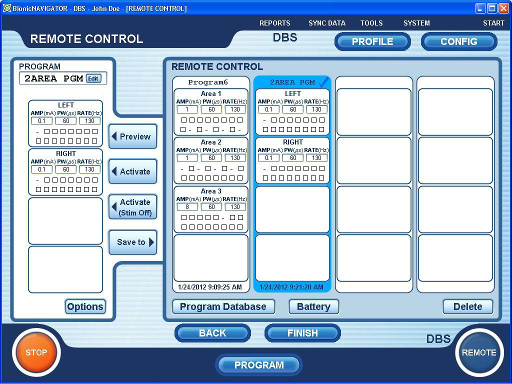 Managing Programs Managing Programs Getting to the Remote Screen The Remote Control screen displays programs stored on the patient s Remote Control, as well as the