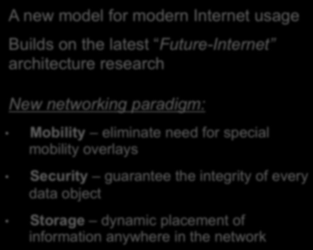 Future-Internet architecture research New networking paradigm: Mobility eliminate need for special mobility
