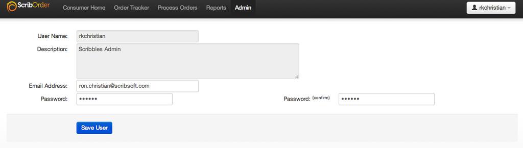 To change your password, sign in to ScribOrder and click your user id at the top right hand corner of the