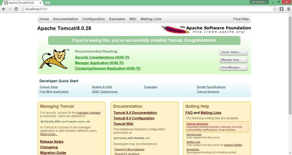 Further information about configuring and running Tomcat can be found in the documentation included here, as well as on the Tomcat web site: http://tomcat.apache.
