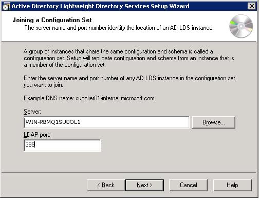 Geographic Business Continuity configuration 15. On the Joining a Configuration Set window, in the LDAP Port box, type the port number on the AD-LDS instance on the primary Contact Center server.