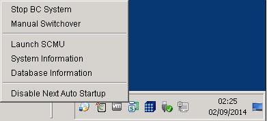 Figure 1: Example of using SMMC on a functional active server In a Business Continuity solution, the SMMC system tray icon displays A to indicate that the server is configured as a Business