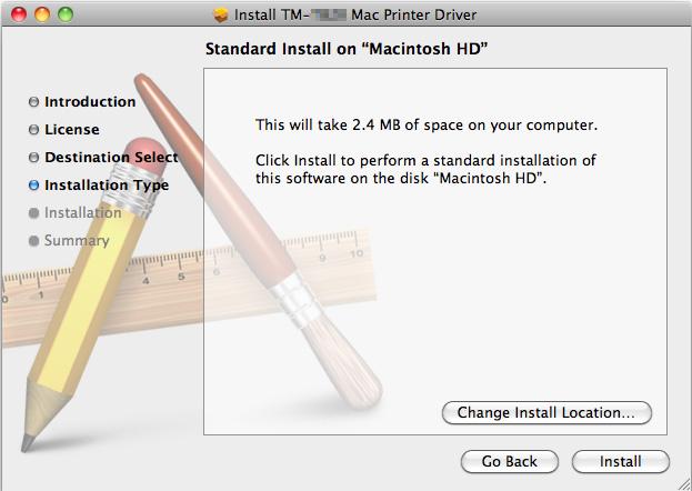 Chapter Installation 7 The "Standard Install on Macintosh HD " screen appears.