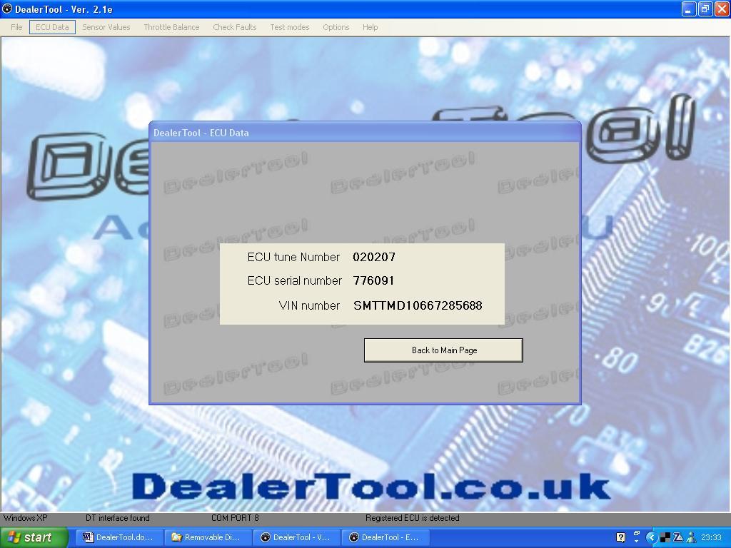 Each time you start DealerTool you must go to the ECU data page, before the other menus are enabled.