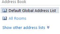 In the navigation pane, you see the Global Address List as well as the options to choose your own contacts.