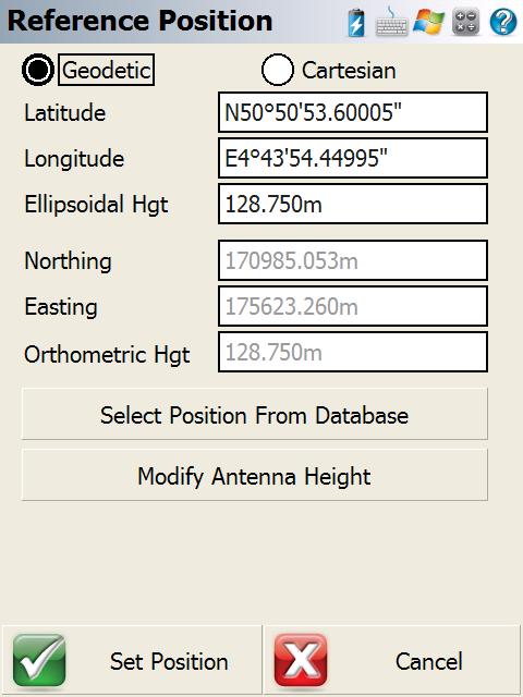 3.1.3.1 Use Known Geodetic Position Enter a known Geodetic or Cartesian position. Select Set Position.