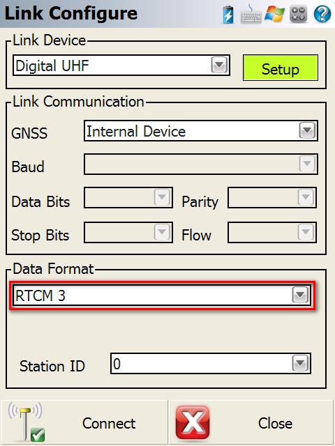 3.2.3 Link Configure Select to open the Instrument Settings menu and select Link Configure. 3.2.3.1 Data Format The Data Format must match at both Reference and rover to receive RTK corrections.
