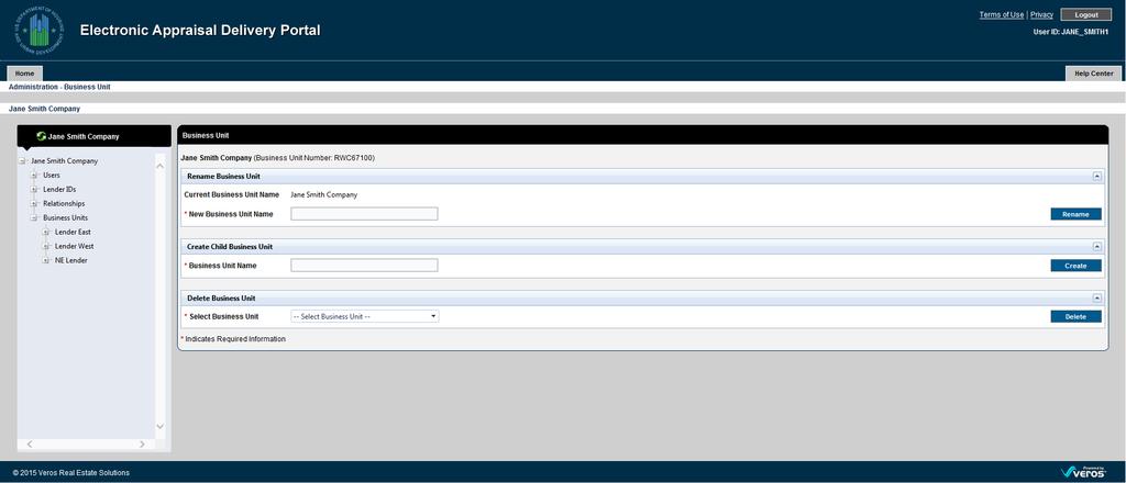 After you select User and Business Unit Administration, the Administration - Home page appears. 2.